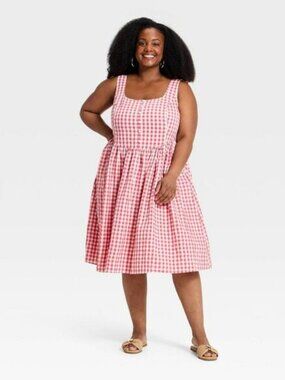 Ava & Viv - Women's Plus Sleeveless Button-Front Midi A-Line D Red